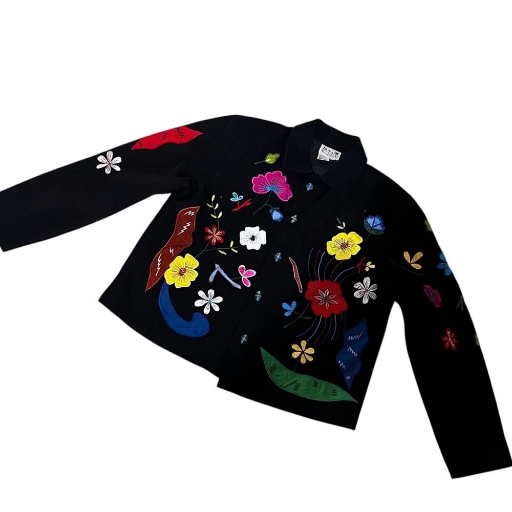 Vintage Puffin Island Sportswear Embroidered Floral Jacket Art Glass Buttons L - Picture 9 of 9